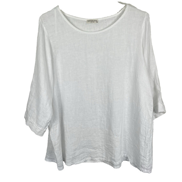 Terzo Millennio Linen Tunic Top Womens Sz 1X White Crochet Beachy Coastal Italy - Picture 1 of 8